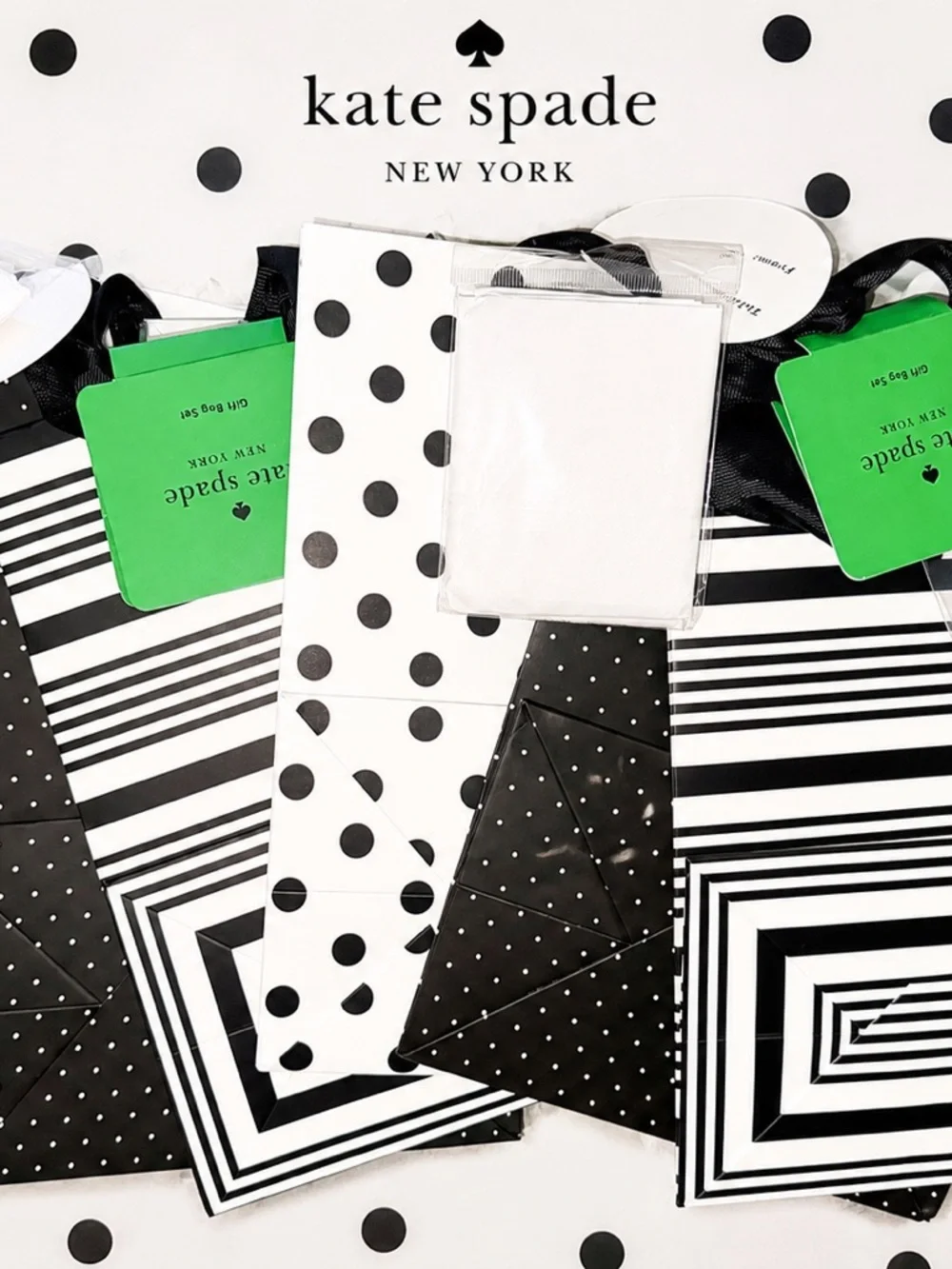 kate spade Black & White Polka Dot and Stripe Gift Bag Set
